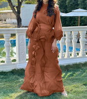 Nouvel Ensemble Deux Pièces Plissé Miyake 2025 Grandes Tailles Robes Premium T-Shirt Marron Uni et Jupes Ample Style Bureau Robe Longue
