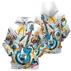 Hot Sale Pullover Hooded Sweatshirt 3D Print Custom Funky Graffiti Style Guitar Plus Size Sports Hoodies With Polyester HD-3DP68