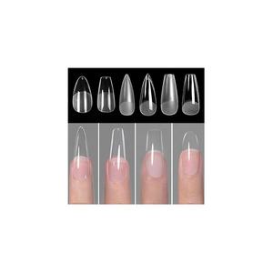 Prensa en las uñas Ataúd Puntas de gel suave Cubierta completa Acrílico UV Gel Sistema de extensión de uñas Puntas de uñas postizas esculpidas de almendra ovalada - Product Image 1