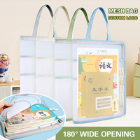 Sac de rangement transparent A4, sac à fermeture éclair entièrement ouvert, sac fourre-tout en maille de polyester épais, sac léger pour examens étudiants, sac de rangement pour papiers