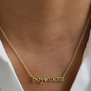 Collier pendentif cœur garçon en cuivre et chaîne bambou, tendance, best-seller en Europe et en Amérique, personnalisable avec nom, cadeau fête des Mères - Product Image 2