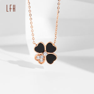 Collar con Colgante de Trébol de Cuatro Hojas, Oro Puro de 18k, Circonita Cúbica Real, Au750, Grueso y Delicado, Oro Rosa, Venta al Por Mayor - Product Image 3