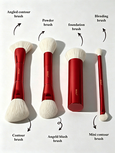 Ensemble de pinceaux de maquillage en aluminium <span class=keywords><strong>rouge</strong></span>, poils synthétiques véganes, avec virole en aluminium épaissie pour le maquillage du visage, des lèvres et du <span class=keywords><strong>correcteur</strong></span> - Product Image 4