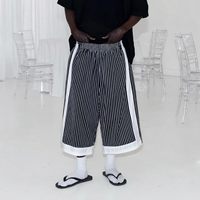 Fabricant de vêtements personnalisés OEM ODM : Nouveaux shorts de basketball amples pour hommes, à rayures fines, coupe large, avec empiècements contrastants, style streetwear