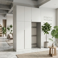 Armoire de chambre murale complète avec portes assorties, cloison de séparation, console décorative flottante et unité de rangement à tiroirs