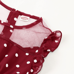 Vestido de Gasa <span class=keywords><strong>con</strong></span> Puntos Negros para Niñas |   Vestido de niña <span class=keywords><strong>con</strong></span> volantes y capas, <span class=keywords><strong>con</strong></span> escote de malla - Product Image 4