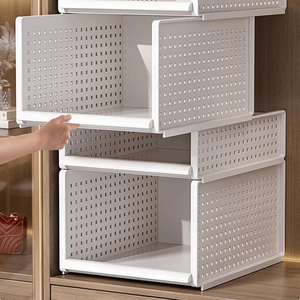 Stackable <b>Plastic</b> White Wardrobe <b>Storage</b> Basket <b>Drawer</b> Type Closet <b>Storage</b> Box for Clothing for Bathroom & Living Room - Product Image 6