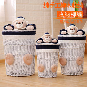 Factory Direct Wholesale 3 Piece Set Wicker Laundry Baskets Willow Storage Basket with <strong>Teddy</strong> <strong>Bear</strong> Decoration - Product Image 1