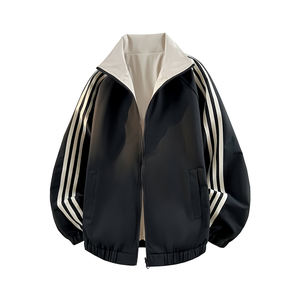 Chaqueta básica con logo personalizado, tres franjas, cortavientos de primavera y otoño, abrigo sencillo de color sólido para hombre y mujer, transpirable. - Product Image 4