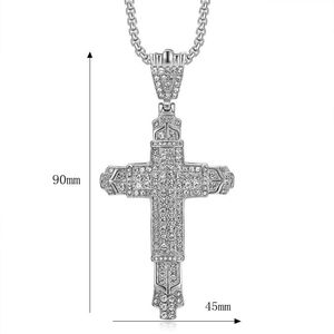 <b>Cross</b> Pendant Necklace Stainless Steel Gold Plated Rhinestone Men's Hip Hop Jewelry Gift - Product Image 5