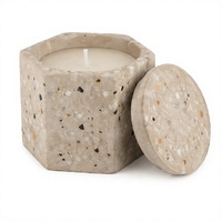 Pot à bougie hexagonal en ciment terrazzo avec couvercle, fait main, en béton, multicolore, décor géométrique pour la maison