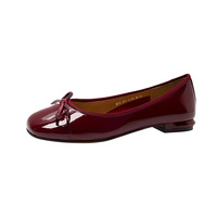 Espadrilles plates en cuir verni à nœud papillon pour femme, modèle Mary Jane, nouvelle collection été-automne 2025, couleur vin, élégantes