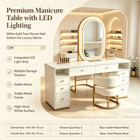 Table de manucure double poste avec aspirateur intégré, bureau à ongles LED avec 2 chaises, plateau en marbre blanc, table de manucure de luxe pour salon