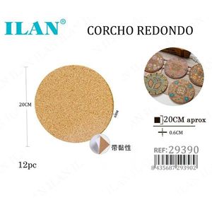 ILAN Round <b>Cork</b> <b>Coasters</b> 20Cm Self Adhesive Set Of 12 For Table Protection - Product Image 3