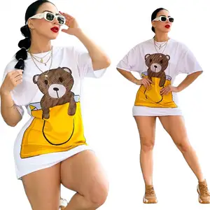 Hot selling Brand women's clothing Fashion White Bear Print Short Sleeve Dress