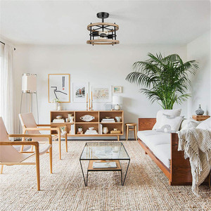 Retro cổ điển công nghiệp trang trại mặt dây chuyền Đèn chùm gỗ mộc mạc LED trần Đèn Kim Loại Cơ sở bề mặt gắn ip33 5 năm - Product Image 4