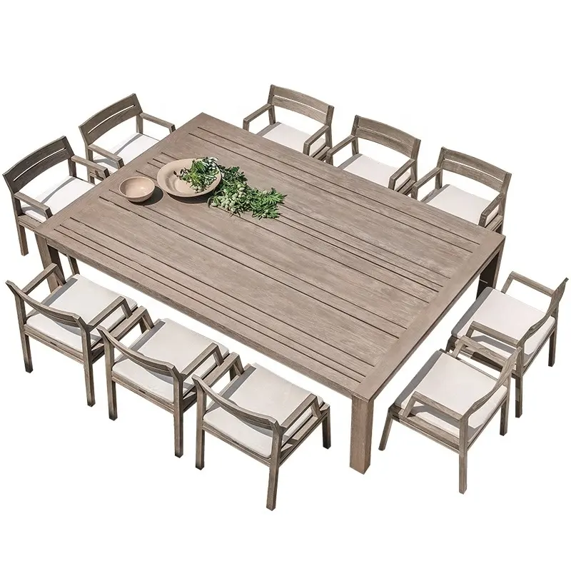 Modern Luxury Outdoor Backyard Wood Furniture Hotel Villa Garden Dining Table and Chairs Set Teak Wood Chairs