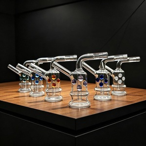 Adaptador de vidrio transparente para cachimba/narguile, conector de vacío de 90 grados con decoración de piedra de color - Product Image 5