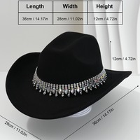 Chapeaux de cowboy en feutre noir personnalisés en gros avec franges en strass de cristal pour enterrements de vie de jeune fille et mariages pour femmes