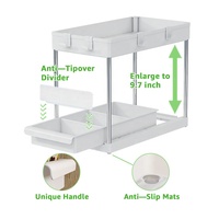 Panier de rangement sous armoire à 2 niveaux en plastique, à tirer et à pousser, organisateur polyvalent sous évier pour cuisine