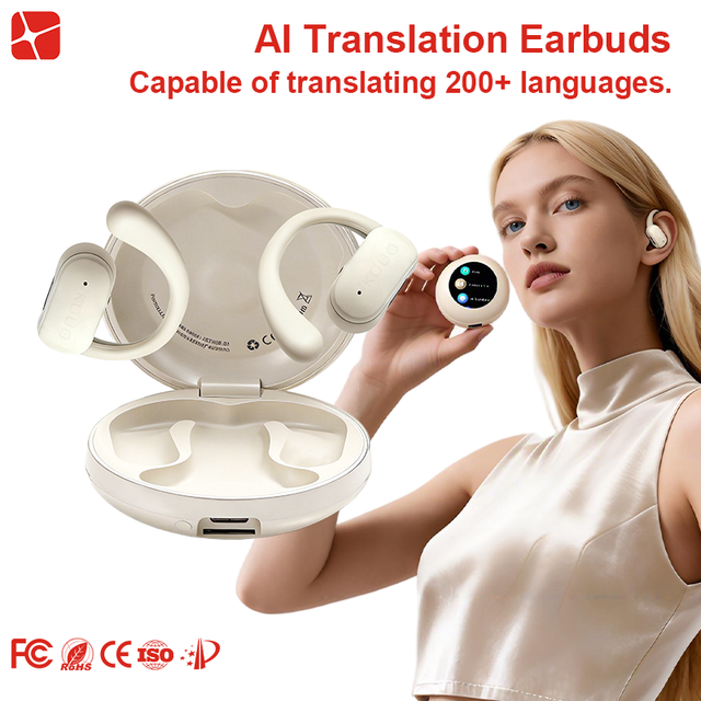 AI Translator Headphones 200+ Languages Real-Time Translation Smart Case LED Display Open-Ear Buds for 5.4 IPX4 Waterproof