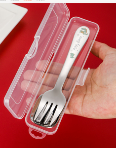 DFF0311 Travel Portable Cartoon Stainless Steel SUS 304 Kids Fork Spoon Set with Portable PP Plastic <b>Box</b> - Product Image 1