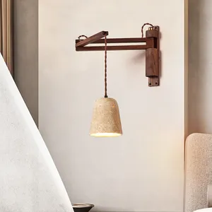 B3512A Wabi-sabi style movable long arm wall lamp with wire cable with plug and on/off switch indoor lights and lighting.