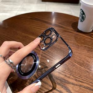Custodia per telefono cellulare magnetica placcato trasparente placcato per PC di lusso per <span class=keywords><strong>iPhone</strong></span> <span class=keywords><strong>13</strong></span> 16 <span class=keywords><strong>Pro</strong></span> <span class=keywords><strong>Max</strong></span> include pellicola protettiva per lenti - Product Image 4