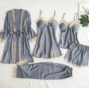 Sfy-y5025 Conjunto de Pijamas de Encaje de Poliéster Sexy de Alta Calidad de 5 Piezas con Bordado 3D, Top, Pantalones Cortos, Pantalones Largos y Bata para Mujer - Product Image 5