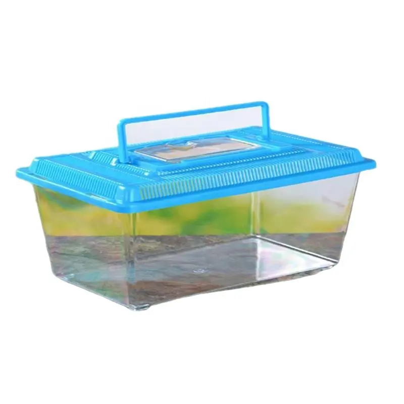 PP + plastik damla dayanıklı taşınabilir şeffaf görünür Pet Goldfish kaplumbağa el-held tankı kutusu taşıma için küçük Pet Out
