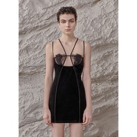 Hot Sexy Patchwork Ärmelloser Ausschnitt Schwarz Slim Fit Samt Extreme Micro Sexy Bodycon Mini Kurzes Kleid für reife Frauen tragen