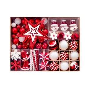 80 Uds. Adornos colgantes de boda festivos con purpurina, decoración de árbol de Navidad, adornos de bolas de Navidad blancos y rojos