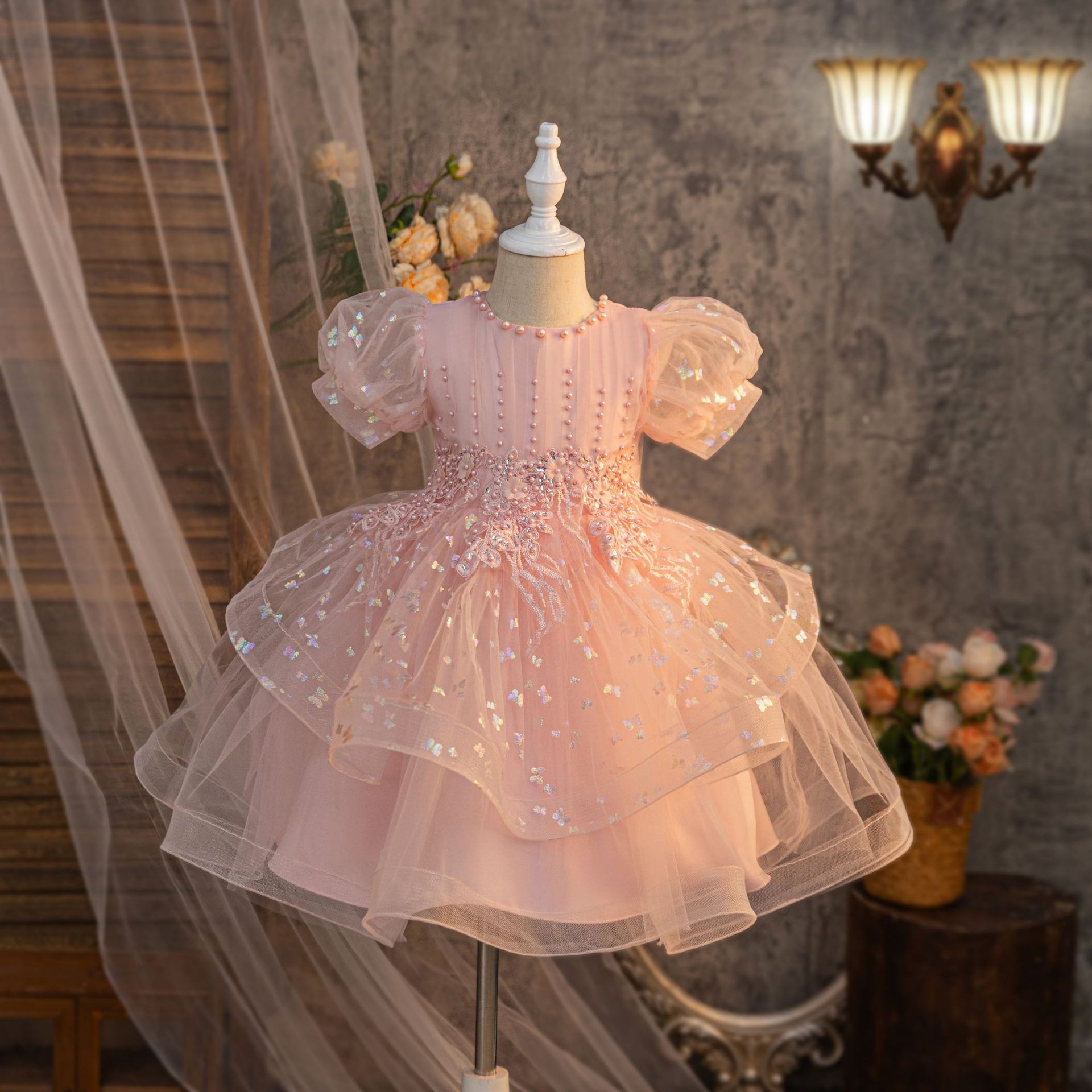 strapless open back dress Bleached Mauve Shibori Pleat Mini Smock Bubble Dress main image 1