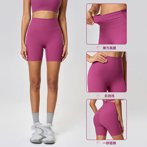 Nuevos shorts de yoga <span class=keywords><strong>Lulu</strong></span> de verano con hilo vertical, sin línea T, de cintura alta, que realzan la cadera, pantalones deportivos <span class=keywords><strong>Lulu</strong></span> de tres cuartos para mujer - Product Image 3