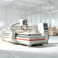 Routeur CNC MEOKON 1325 ATC à broche unique avec changeur d'outils automatique linéaire, machine de travail du bois à châssis robuste, table à vide pour bois/MDF, MACH3