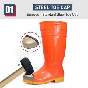 Bottes de sécurité de travail en PVC à paillettes, antidérapantes, imperméables, résistantes à l'huile, aux acides et aux alcalis, avec embout en acier et protection anti-perforation, pour hommes, orange - Product Image 3