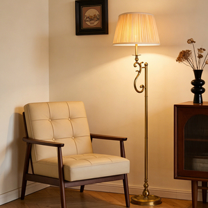 Factory Custom Copper fabric Nordic Modern <b>Standing</b> Eye Protection Smart Interior Design Golden Floor Lamp - Product Image 3