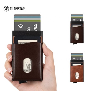 กระเป๋าสตางค์แบบพับได้ TILONSTAR TVC105 สำหรับผู้ชาย ช่องใส่บัตรด้านหน้า โลโก้สั่งทำได้ วัสดุโลหะอะลูมิเนียม หนังแท้ ใส่บัตรเครดิตได้ - Product Image 4