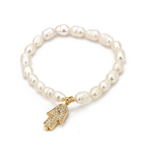Pulseras de ojo de perla de agua dulce, joyería de mano, ojo malvado, perlas, moda europea y americana - Product Image 5