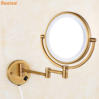Beelee M1208AF acabado de latón antiguo ajustable LED con luz de espejo de aumento espejo de maquillaje con luz