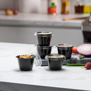One-piece 2 oz 2oz Butter Packaging Biodegradable Portion Container Round Disposable pp Plastic <b>Sauce</b> Cup with Lid Taste Cup - Product Image 2