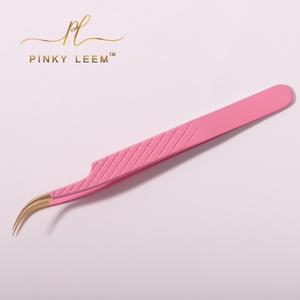 Pinzas de Extensión de Pestañas Pinky Leem de Marca Privada, con Puntas de Fibra en Forma de L de 45 y 90 Grados, Pinzas para Extensión de Pestañas de Volumen - Product Image 4