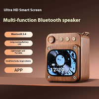 Haut-parleurs d'extérieur, mini enceinte portable rétro couleur bois, haut-parleur Bluetooth avec écran tactile LCD, réveil multifonctionnel, minuterie