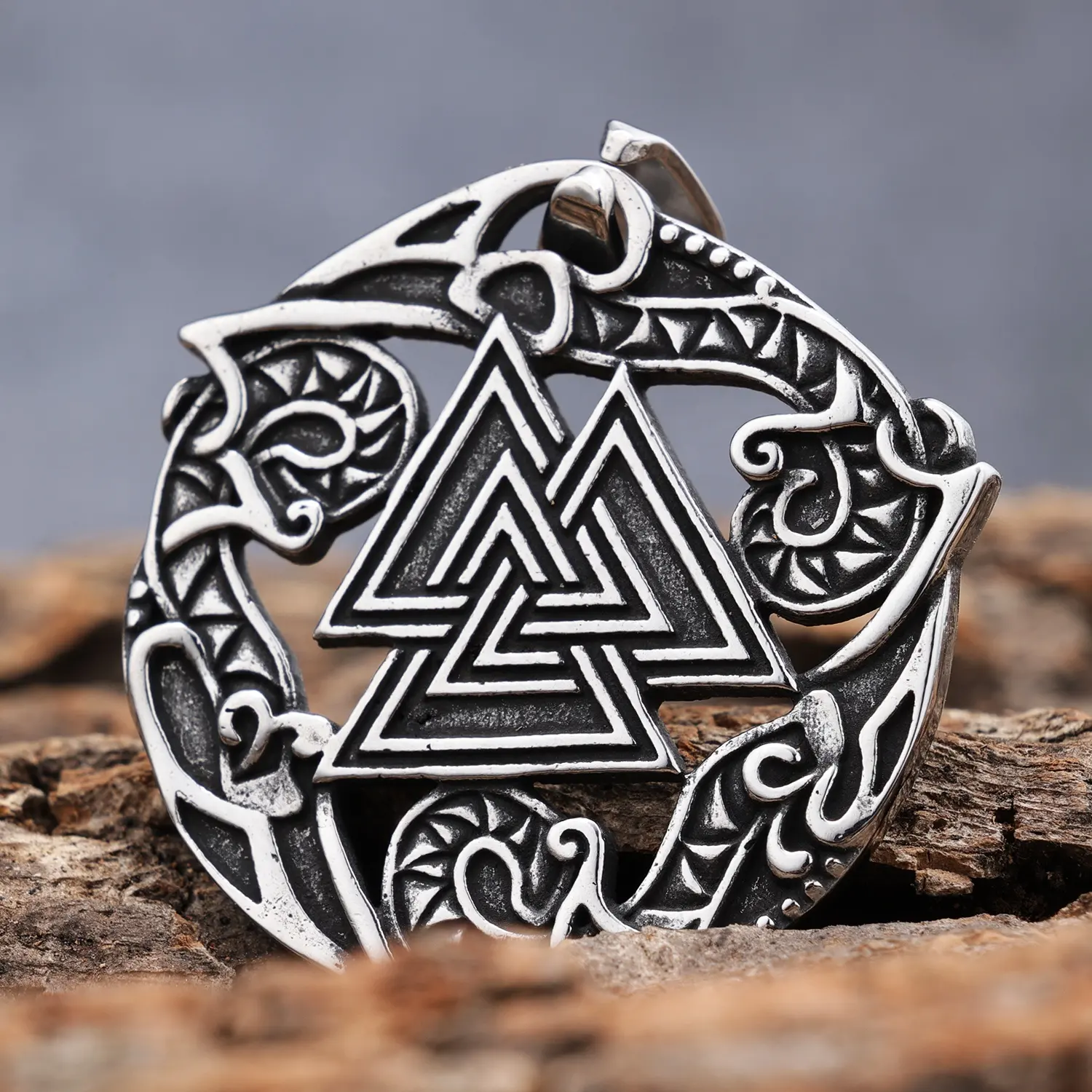 Joyería vikinga nórdica de acero inoxidable personalizada collar con colgantes de símbolo pagano valknut triángulo Odín vikingo antiguo