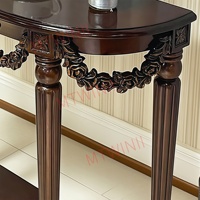 Table console étroite vintage en noyer sculpté à motifs floraux, 2 niveaux, demi-lune, 31,5 pouces, pour entrée, salon, ou derrière le canapé
