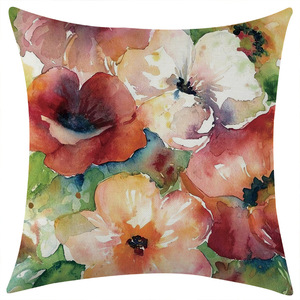 Colorful Floral Linen Pillowcase Square Washable Living Room Cushion Cover Vintage Style Decorative Throw <b>Pillow</b> for <b>Sofa</b> - Product Image 5