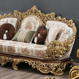 طقم أريكة من الخشب الصلب المنحوت على الطراز التركي الملكي العتيق، أثاث فاخر كلاسيكي أوروبي لغرفة المعيشة المنزلية، أريكة قطاعية - Product Image 3