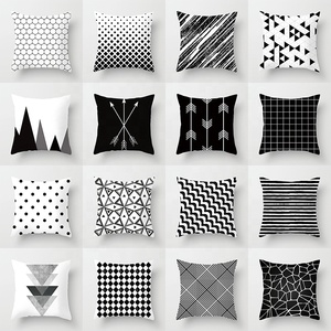 Modern <strong>Square</strong> Black White Geometric Pattern 100% Polyester <strong>Pillow</strong> Cover Hidden Zipper Stylish Design <strong>Sofa</strong> Car Cushion 45*45cm - Product Image 1
