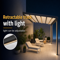 Fournisseur d'usine de pergola en tissu enduit de PVC, auvent imperméable, toit motorisé automatique, auvents rétractables