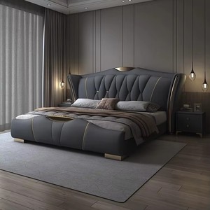 Luxuriöses Kingsize-Bettset Schlafzimmermöbel, Fabrikgefertigte Holz-Schlafzimmerbetten mit Stauraum, Gepolsterter Moderner <span class=keywords><strong>Queen</strong></span>-<span class=keywords><strong>Size</strong></span>-Doppelbettrahmen - Product Image 1